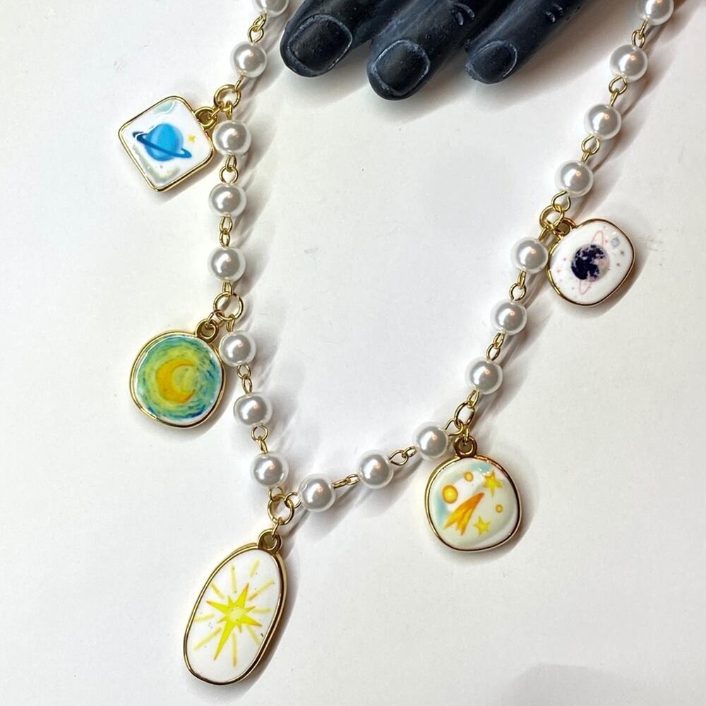 NEW Galaxy Pearl Charm Layering Necklace - Picture 8 of 10